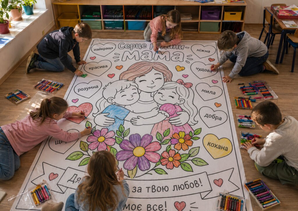 Головне зображення розробки: 🎨 Велика розмальовка до Дня матері 💖 на 1, 4, 9, 16, 25 аркушів