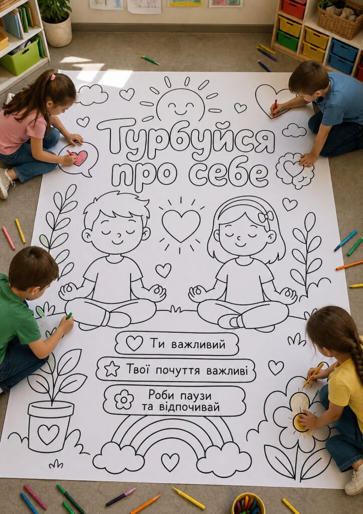 Головне зображення розробки: 🎨 Велика розмальовка “Ментальне здоров’я” 💚на 1, 4, 9, 16, 25 аркушів