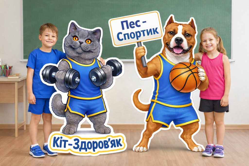 Головне зображення розробки: НОВИНКА ДО ДНЯ ЗДОРОВ’Я! 🐾Ростові кіт Здоров’як і пес Спортик на 9, 16, 25 арк А4 та топери. День здоров’я