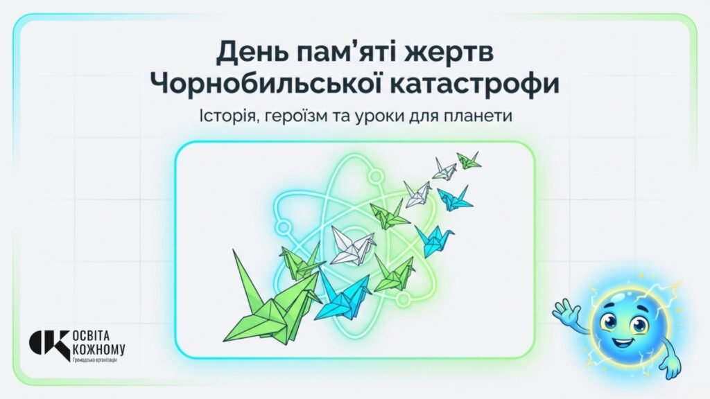 Головне зображення розробки: Чорнобиль: Історія, Героїзм та Уроки для планети (Комплект: Презентація + Інтерактивний плакат + Освітній квест + Інфографіка)