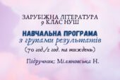 Навчальна програма з ГР із зарубіжної літератури 9 клас НУШ (70 год.) до підручника Міляновська Н.
