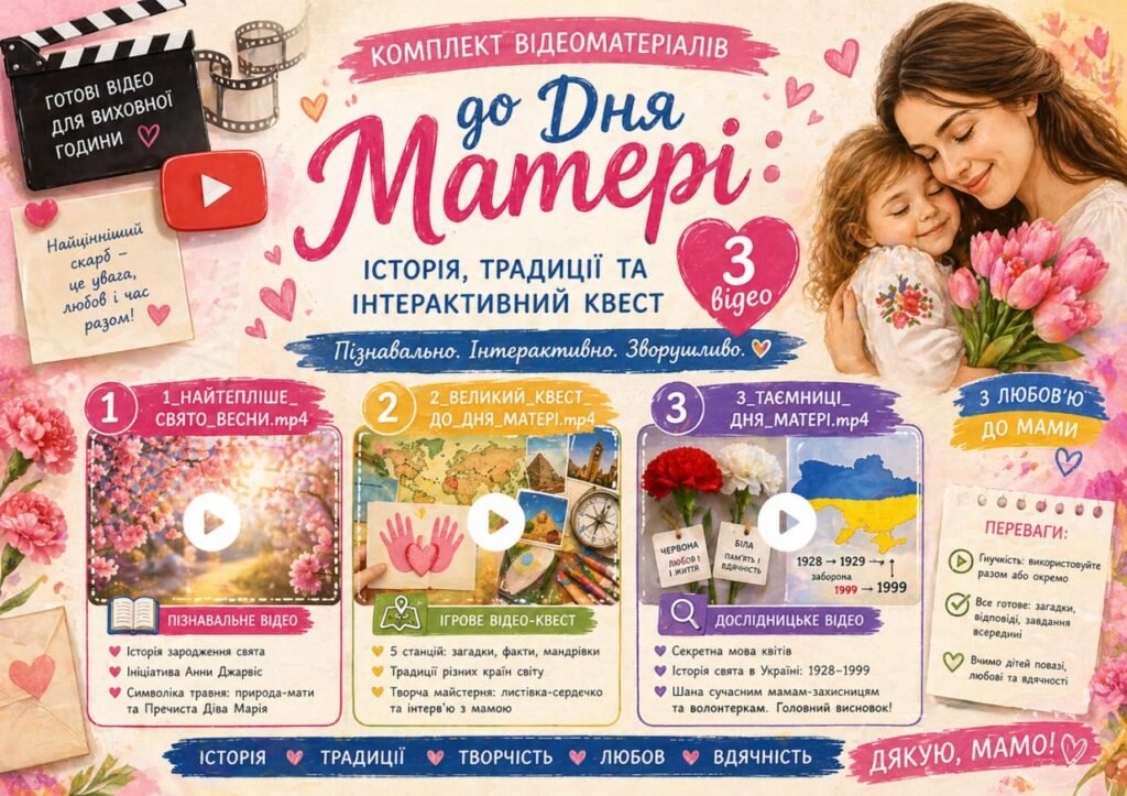 Головне зображення розробки: Комплект відеоматеріалів до Дня Матері: Історія, Традиції та Інтерактивний Квест (3 відео)