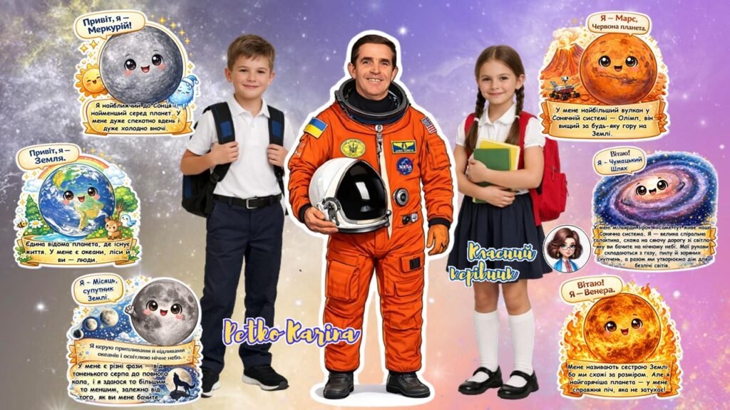 Головне зображення розробки: WOW-НОВИНКА ДО 12 квітня – Дня авіації і космонавтики! Ростова фігура Леоніда Каденюка 9, 16, 25 аркушів та топери – космічні тіла