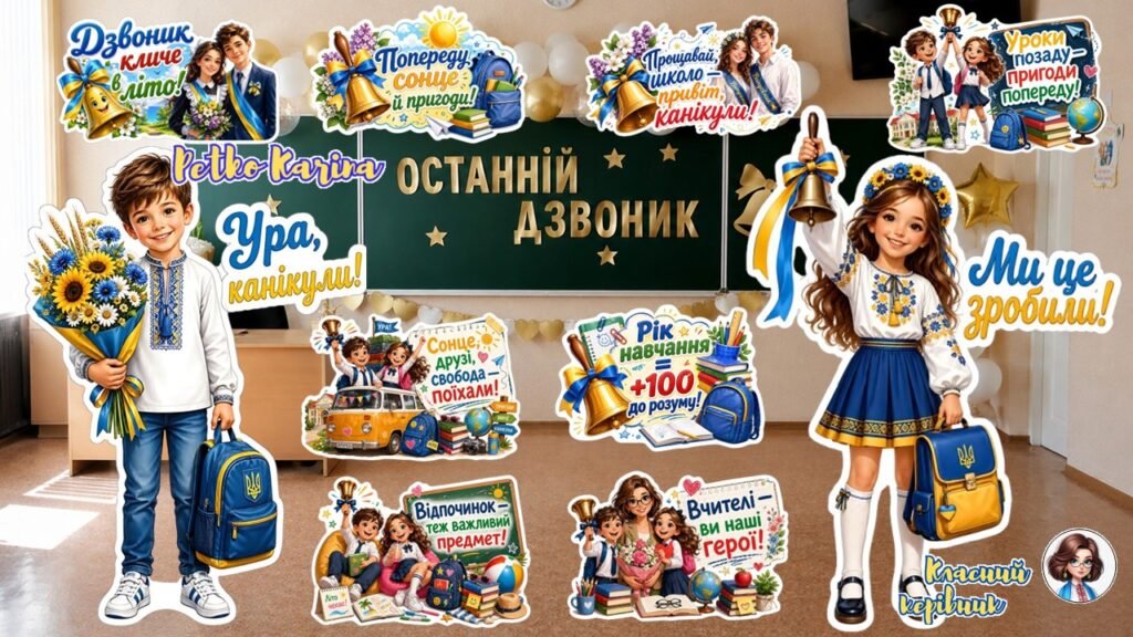 Головне зображення розробки: 🌟 Мегаоформлення на Останній дзвоник 🎓🎉Хлопчик та дівчинка на 9, 16, 25 аркушів та 20 топерів