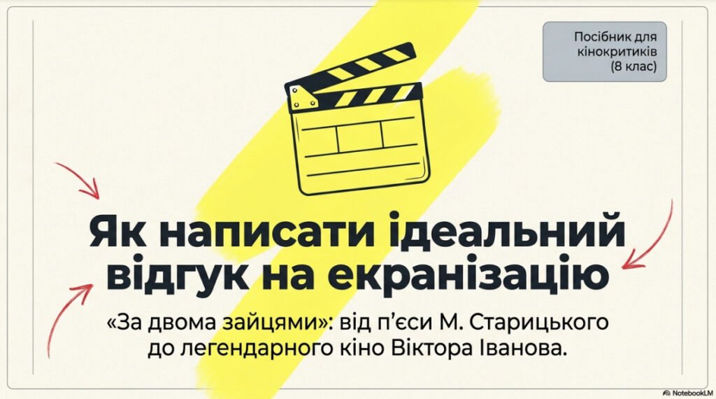 Головне зображення розробки: Написання відгуку на екранізацію художнього твору М. Старицького “За двома зайцями” (ГР2, ГР 3)