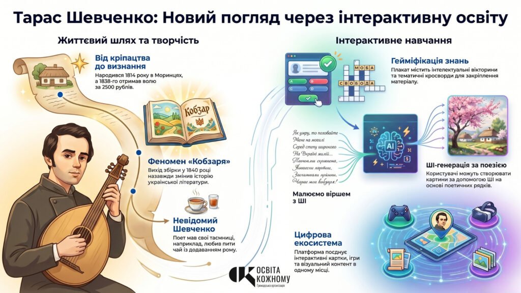 Головне зображення розробки: Тарас Шевченко: Цифрове Переосмислення. Інтерактивний плакат нового покоління в Gemini Canvas (+ Методичний кейс)