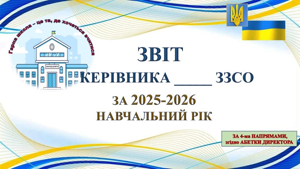 Головне зображення розробки: ПРЕЗЕНТАЦІЯ ЗВІТ КЕРІВНИКА ЗАКЛАДУ ЗСО за 2025-2026н.р. (ЗА 4-МА НАПРЯМАМИ) ЗМІСТОВНИЙ, ВРАХОВАНО ВСІ АСПЕКТИ ДІЯЛЬНОСТІ (в PowerPоint 258 слайдів)