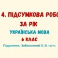 ГР 4. Підсумкова робота за рік. Українська мова. 6 клас НУШ (МНП: Заболотний О. В. та ін.)
