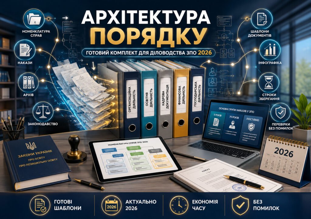 Головне зображення розробки: Комплект матеріалів «Архітектура порядку: Формування номенклатури справ та ведення наказів у ЗПО на 2026 рік»