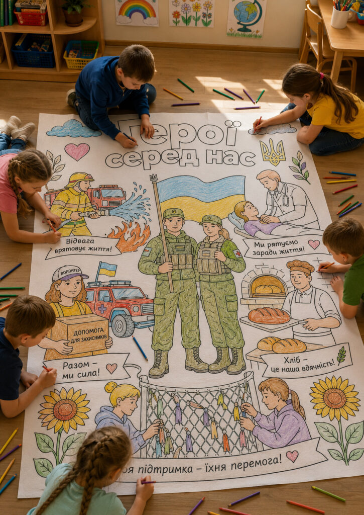 Головне зображення розробки: 🎨 Велика патріотична розмальовка «Герої серед нас» на 1, 4, 9, 16, 25 аркушів