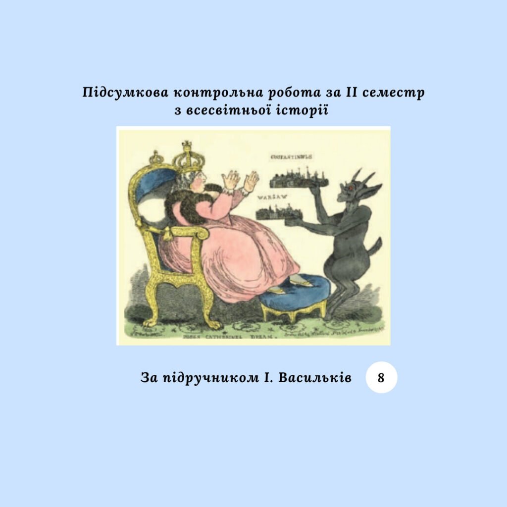 Головне зображення розробки: Підсумкова контрольна робота за II семестр з всесвітньої історії 8 клас (за підручником І. Васильків)