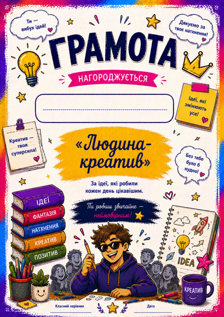Головне зображення розробки: ГРАМОТИ. Комплект креативних грамот для 8–11 класів