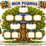 Яскравий шаблон родинного дерева «Моя родина» до Дня сім’ї / Дня родини (15 травня) для учнів початкової школи.