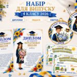 Набір для останнього дзвоника у 4 класі 2026: дипломи, медалі та щасливі квитки.