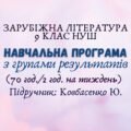 Навчальна програма з ГР із зарубіжної літератури 9 клас НУШ ( 2 год/тиждень) до підручника Ковбасенко Ю.