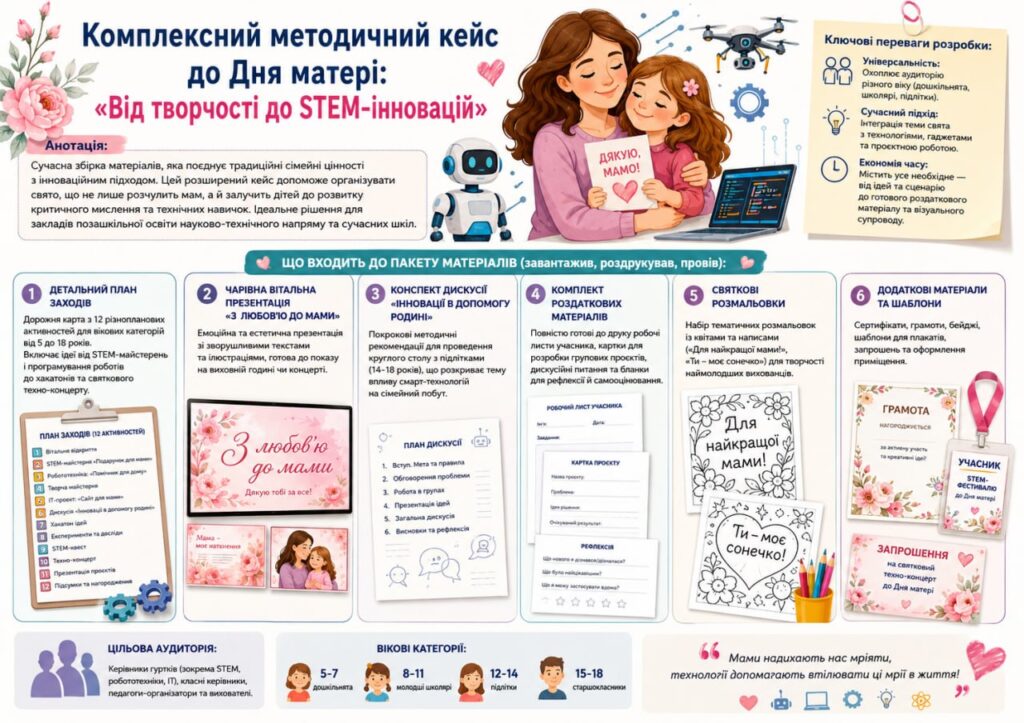 Головне зображення розробки: Комплексний методичний кейс до Дня матері: «Від творчості до STEM-інновацій»