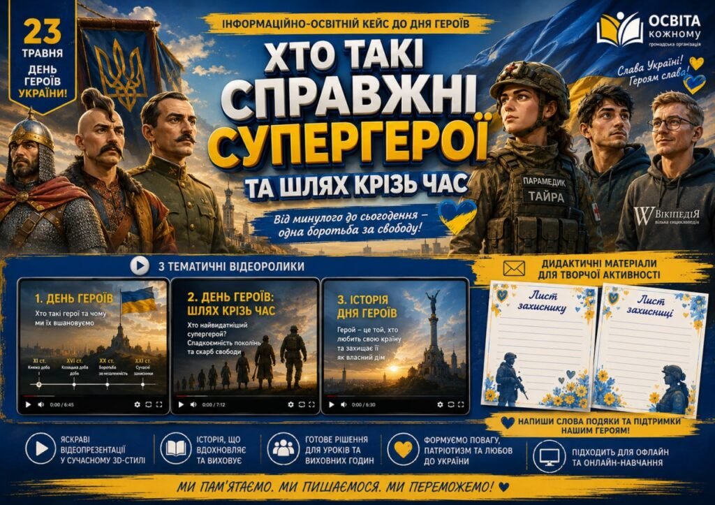 Головне зображення розробки: Інформаційно-освітній кейс до Дня Героїв: «Хто такі справжні супергерої та шлях крізь час»