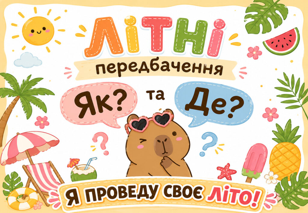 Головне зображення розробки: Літні передбачення для учнів «Як? та Де? я проведу своє літо!» з яскравими капібарами.