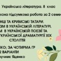 КПР за 2 семестр. 8 клас. Українська література. МНП Яценко; підручник Яценко; за ЧОТИРМА ГР; 2 варіанти