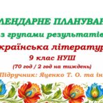 Календарне планування з ГР. Українська література. 9 клас НУШ. Яценко Т. О. та ін. (70 год / 2 год на тиждень)