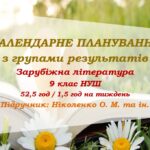 Календарне планування з ГР. Зарубіжна література. 9 клас НУШ. Ніколенко О. М. та ін. (52,5 год / 1,5 год на тиждень)
