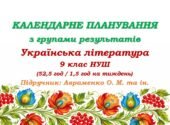 Календарне планування з ГР. Українська література. 9 клас НУШ. Авраменко О. М. (52,5 год / 1,5 год на тиждень)