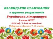 Календарне планування з ГР. Українська література. 9 клас НУШ. Підручник: Яценко Т. О. та ін. (52,5 год / 1,5 год на тиждень)