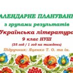 Календарне планування з ГР. Українська література. 9 клас НУШ. Підручник: Яценко Т. О. та ін. (35 год / 1 год на тиждень)