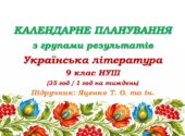 Календарне планування з ГР. Українська література. 9 клас НУШ. Підручник: Яценко Т. О. та ін. (35 год / 1 год на тиждень)