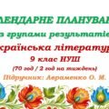 Календарне планування з ГР. Українська література. 9 клас НУШ. Авраменко О. М. (70 год / 2 год на тиждень)