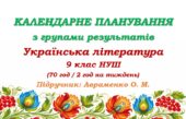 Календарне планування з ГР. Українська література. 9 клас НУШ. Авраменко О. М. (70 год / 2 год на тиждень)