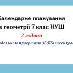 Календарне планування з геометрії 7 клас (2 год) НУШ за модельною програмою Н.Тарасенкової