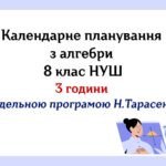 Календарне планування з алгебри 8 клас (3 год) НУШ за модельною програмою Н. Тарасенкової