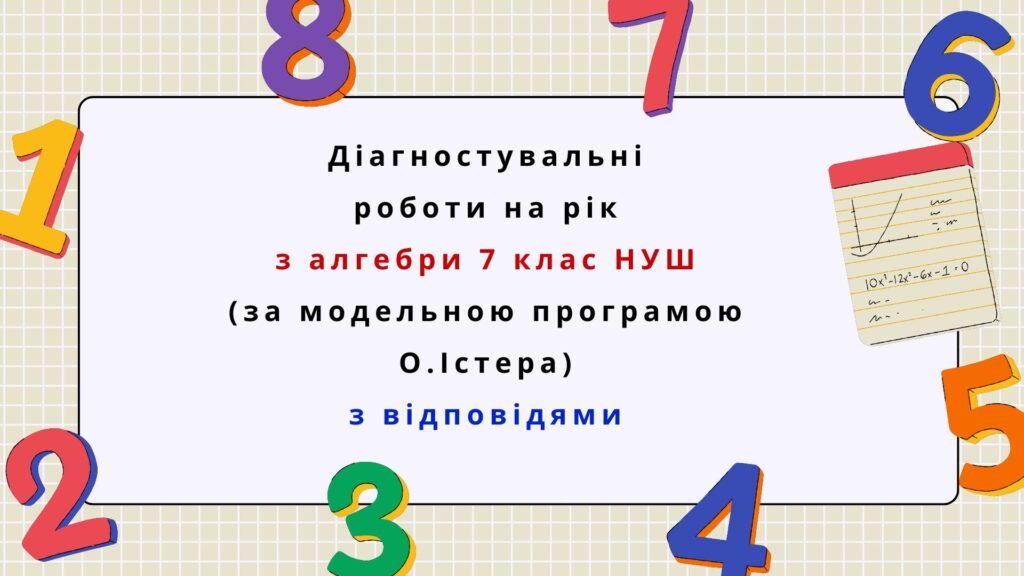 Головне зображення розробки: Діагностувальні контрольні роботи з алгебри, з групами результатів. 7 клас (О.Істер) з відповідями