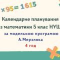 Календарне планування з математики 5 клас (4 год) НУШ за програмою А. Мерзляка, з очікуваними результатами та групами результатів навчання.