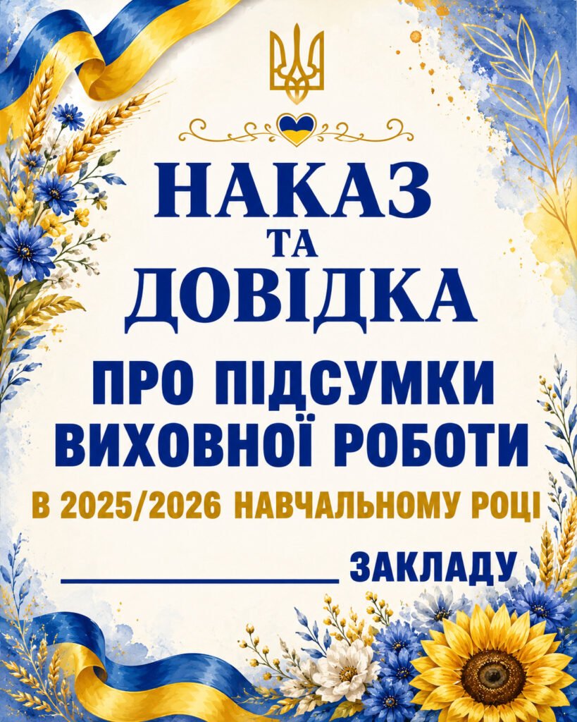 Головне зображення розробки: ПІДСУМКИ ВИХОВНОЇ РОБОТИ ЗА 2025-2026 НАВЧАЛЬНИЙ РІК. НАКАЗ та ДОВІДКА. «ПРО ПІДСУМКИ ВИХОВНОЇ РОБОТИ В 2025-2026 НАВЧАЛЬНОМУ РОЦІ» (17+57 СТОРІНОК)