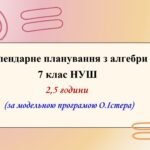 Календарне планування з алгебри 7 клас (2,5 год) НУШ  за модельною  програмою О.Істера