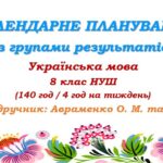 Календарне планування з ГР. Українська мова. 8 клас НУШ. Підручник: Авраменко О. М., Тищенко З. Р. (140 год / 4 год на тиждень)