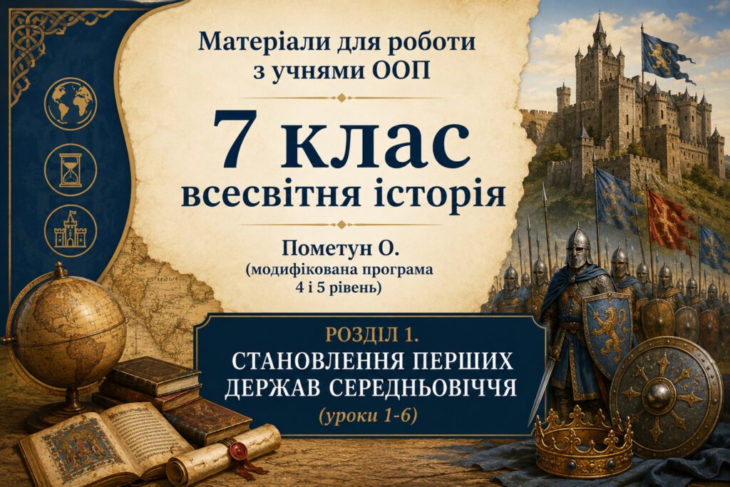 Головне зображення розробки: Матеріали для роботи з учнями ООП 7 клас всесвітня історія Пометун О. (модифікована програма 4 і 5 рівень) РОЗДІЛ 1. СТАНОВЛЕННЯ ПЕРШИХ ДЕРЖАВ СЕРЕДНЬ