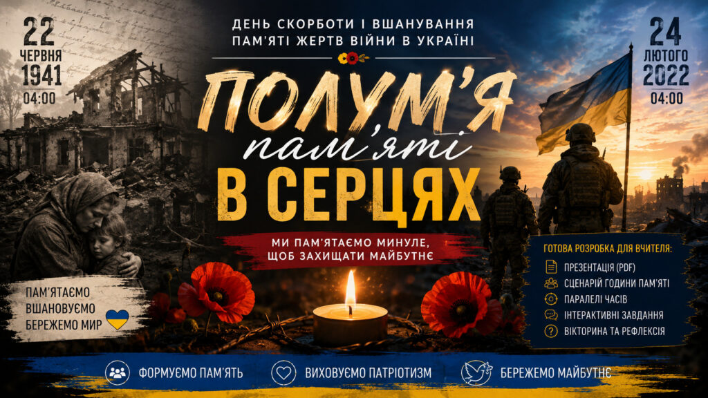 Головне зображення розробки: Комплексна розробка: День скорботи і вшанування пам’яті жертв війни в Україні (22 червня) – «Полум’я пам’яті в серцях»