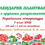 Календарне планування з ГР. Українська література. 7 клас НУШ. Заболотний В. В. та ін. (35 год / 1 год на тиждень)