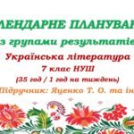Календарне планування з ГР. Українська література. 7 клас НУШ. Яценко Т. О. та ін. (35 год / 1 год на тиждень)