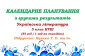 Календарне планування з ГР. Українська література. 5 клас НУШ. Яценко Т. О. та ін. (35 год / 1 год на тиждень)