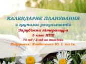 Календарне планування з ГР. Зарубіжна література. 5 клас НУШ. Ковбасенко Ю. І. та ін. (70 год / 2 год на тиждень)