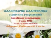 Календарне планування з ГР. Зарубіжна література. 5 клас НУШ. Ковбасенко Ю. І. та ін. (70 год / 2 год на тиждень)
