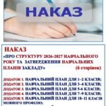 НАКАЗ «ПРО СТРУКТУРУ 2026-2027 НАВЧАЛЬНОГО РОКУ та ЗАТВЕРДЖЕННЯ НАВЧАЛЬНИХ ПЛАНІВ ЗАКЛАДУ» (згідно постанови КМ України від 01.07.26 № 847)