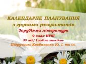 Календарне планування з ГР. Зарубіжна література. 9 клас НУШ. Ковбасенко Ю. І. та ін. (35 год / 1 год на тиждень)
