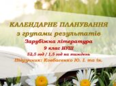 Календарне планування з ГР. Зарубіжна література. 9 клас НУШ. Ковбасенко Ю. І. та ін. (52,5 год / 1,5 год на тиждень)