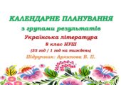 Календарне планування з ГР. Українська література. 8 клас НУШ. Архипова В. П. та ін. (35 год / 1 год на тиждень)