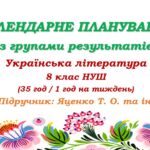 Календарне планування з ГР. Українська література. 8 клас НУШ. Яценко Т. О. та ін. (35 год / 1 год на тиждень)